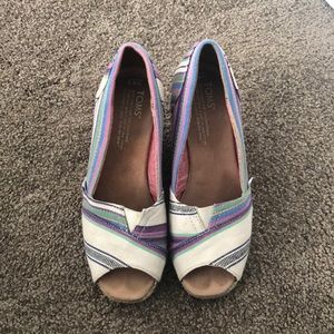 Toms peep toe slip on wedge heel